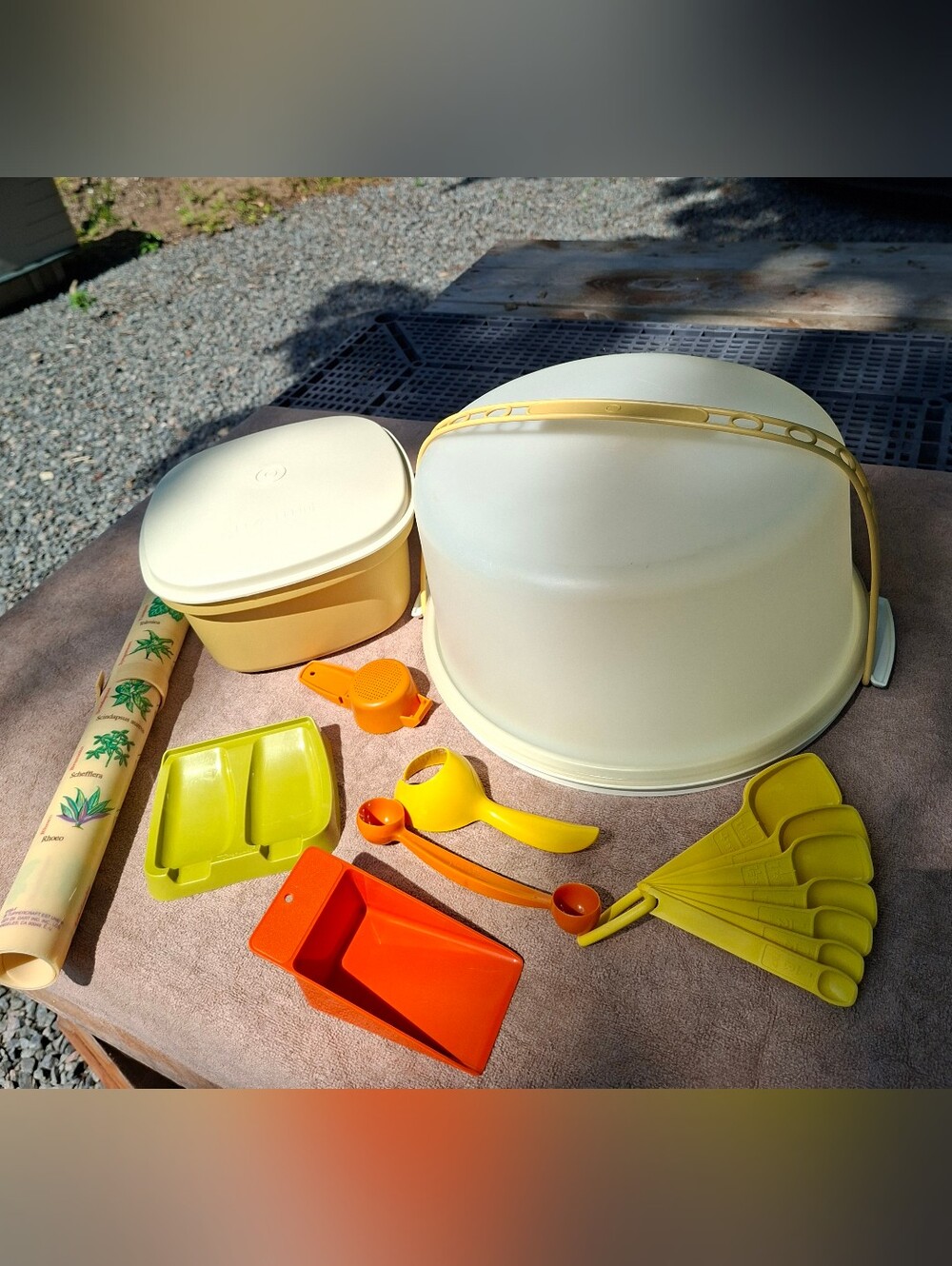 Vintage Tupperware Lot Of 9 -Stacking Measuring Spoon Cake Carrier Mat And More